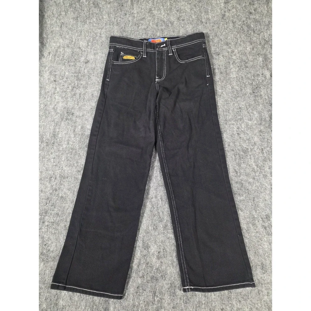 Empyre Relaxed Skate Jeans Mens 26 Black Contrast Stitch Baggy Denim Embroidered